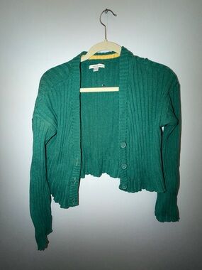 Green Ribbed Button-Front Women’s Cardigan Sweater American Eagle